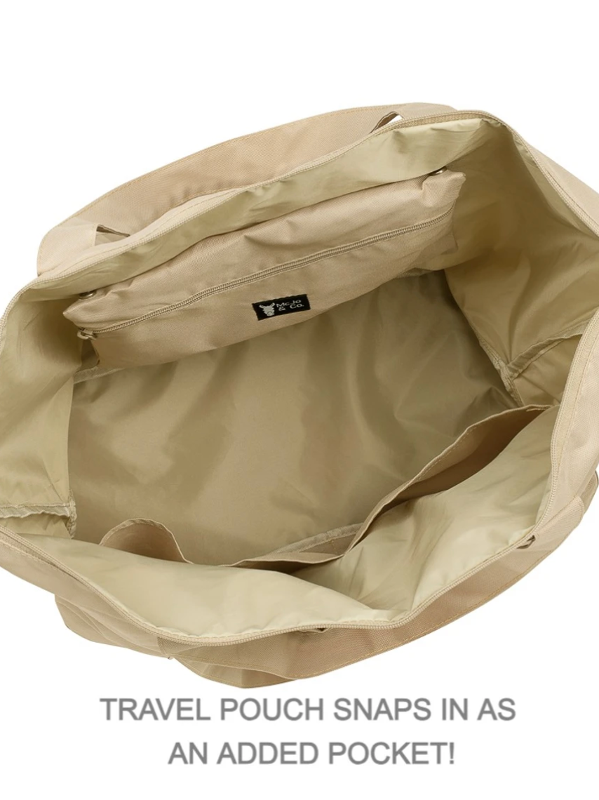 LARGE Tote Bag with Zipper & Pockets- Latte