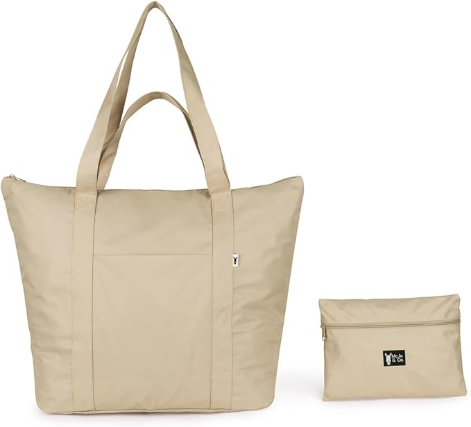 LARGE Tote Bag with Zipper & Pockets- Latte