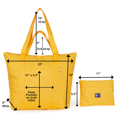 LARGE Tote Bag with Zipper & Pockets- Sunbeam